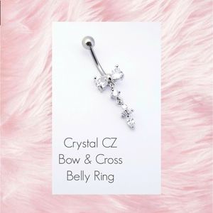5/$10 | Crystal CZ Bow Dangle Cross Belly Ring